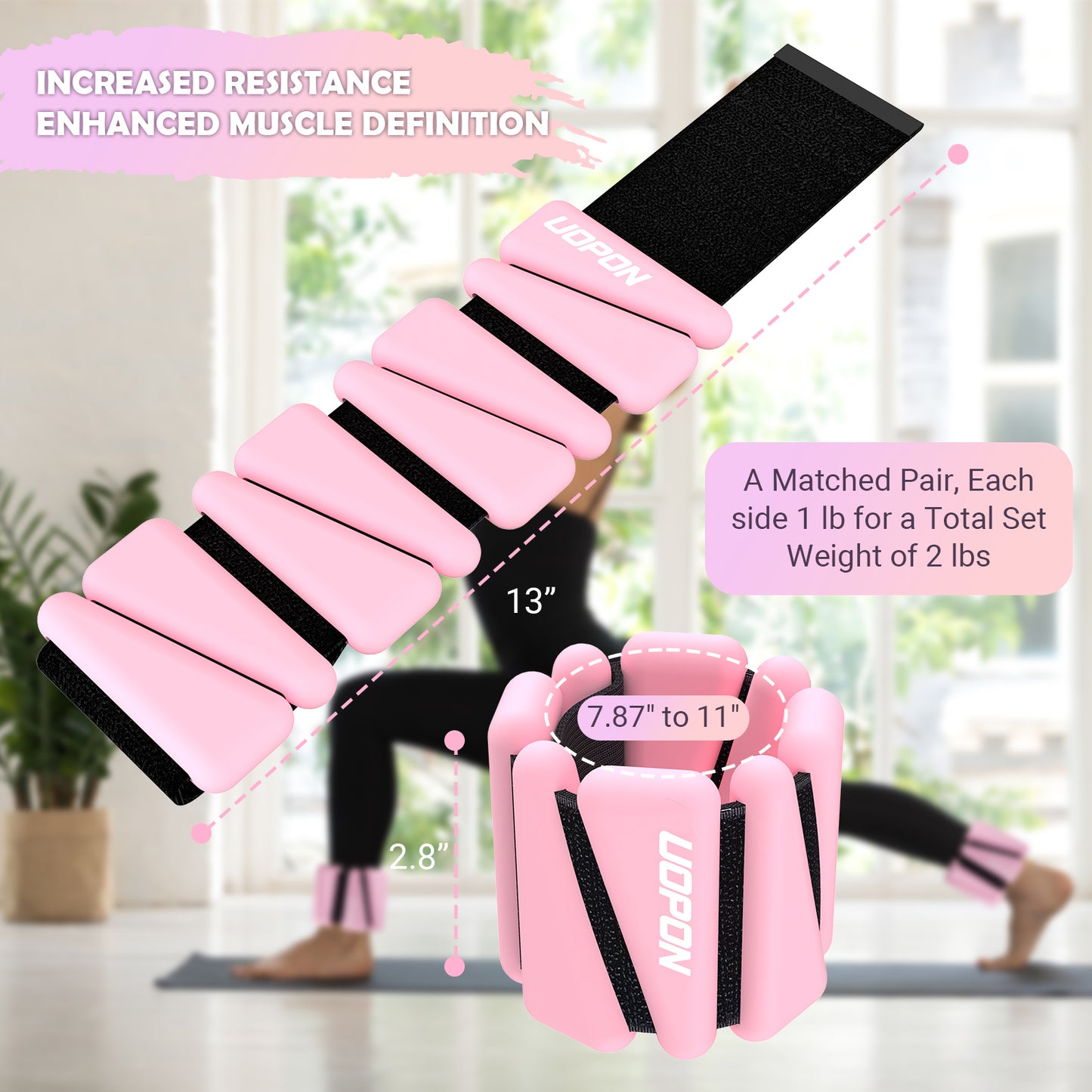 UOPON Wrist Ankle Weights for Women, Soft Silicone Wrist Weights Set of 2 for Walking, Pilates, Yoga, Barre & Strength Training, Weighted Bangles with Secure Non-Slip Fit for Arm & Leg Workouts, 2 lb / 4 lb