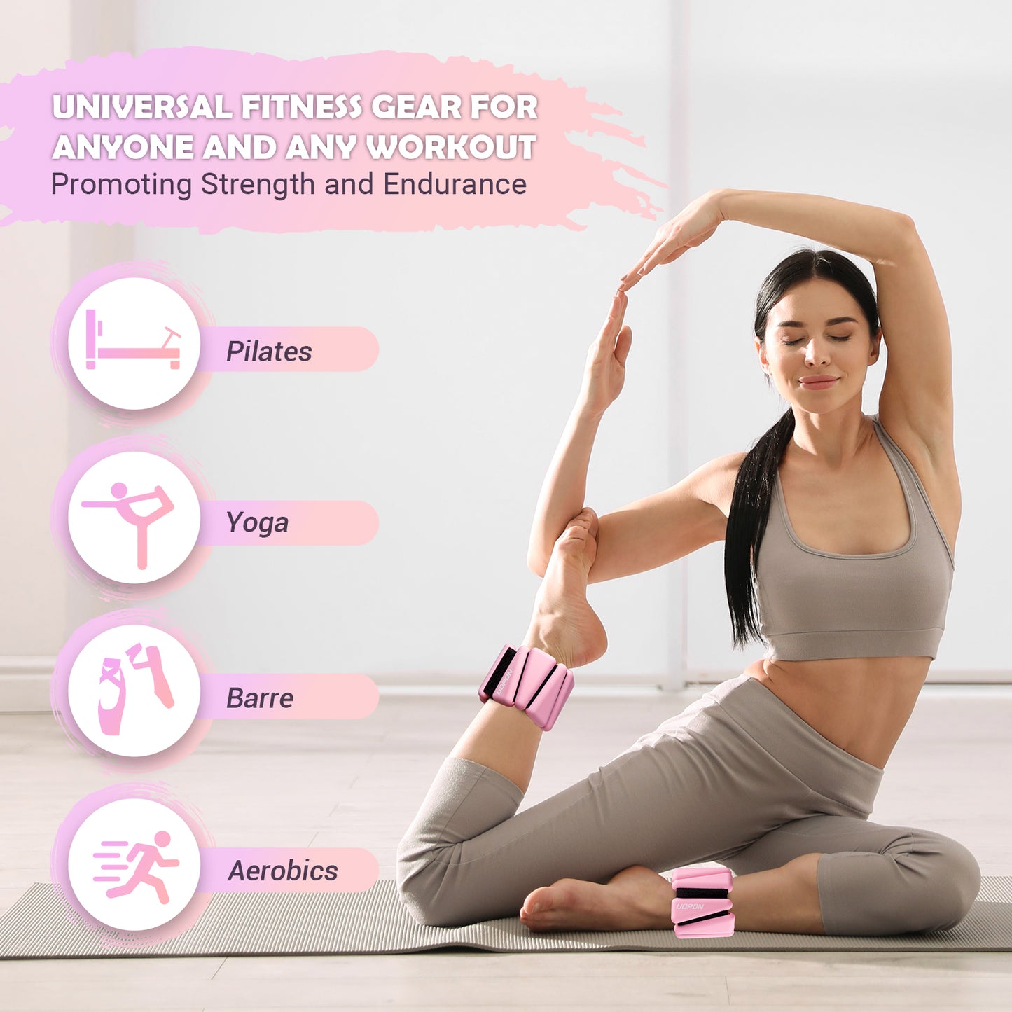 UOPON Wrist Ankle Weights for Women, Soft Silicone Wrist Weights Set of 2 for Walking, Pilates, Yoga, Barre & Strength Training, Weighted Bangles with Secure Non-Slip Fit for Arm & Leg Workouts, 2 lb / 4 lb