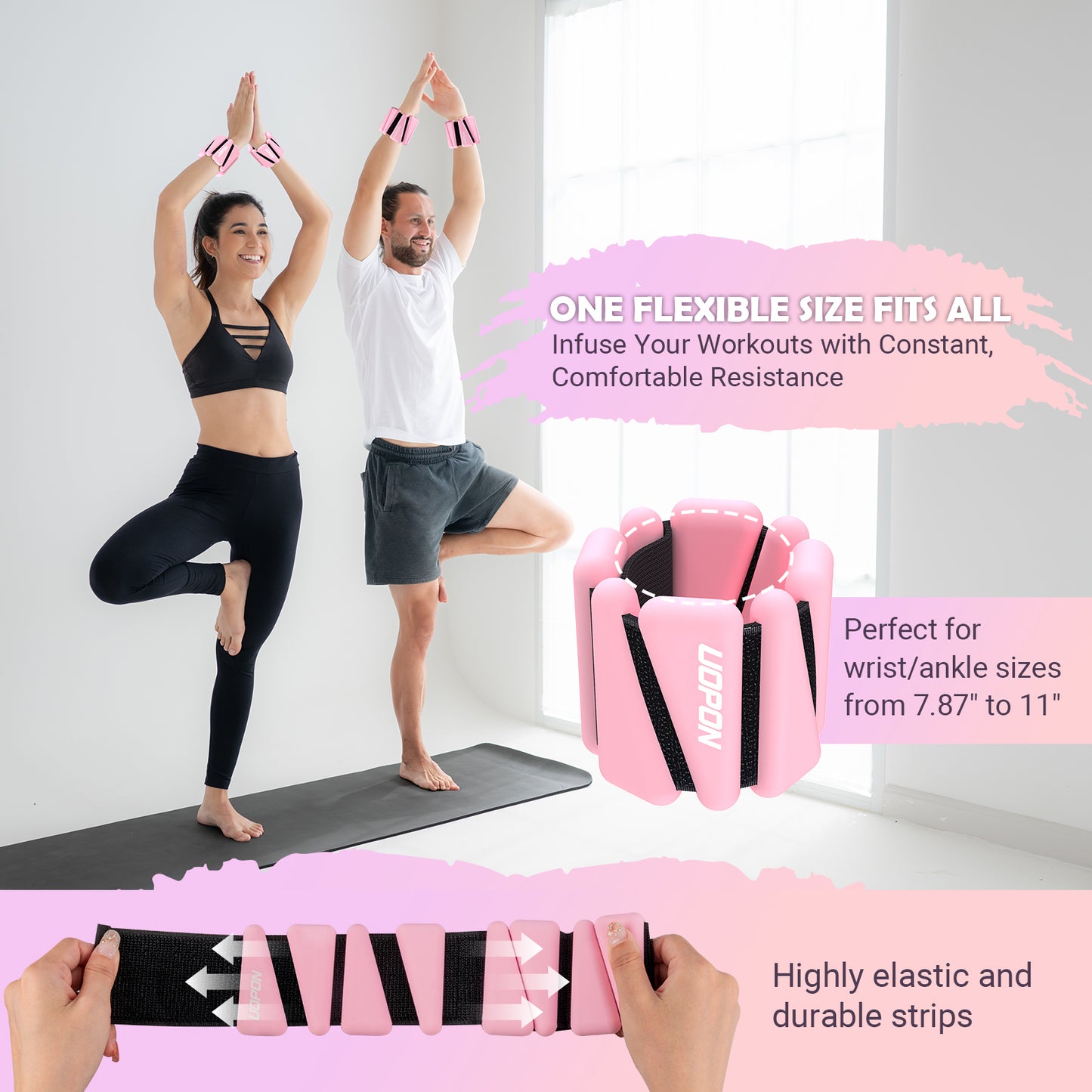 UOPON Wrist Ankle Weights for Women, Soft Silicone Wrist Weights Set of 2 for Walking, Pilates, Yoga, Barre & Strength Training, Weighted Bangles with Secure Non-Slip Fit for Arm & Leg Workouts, 2 lb / 4 lb