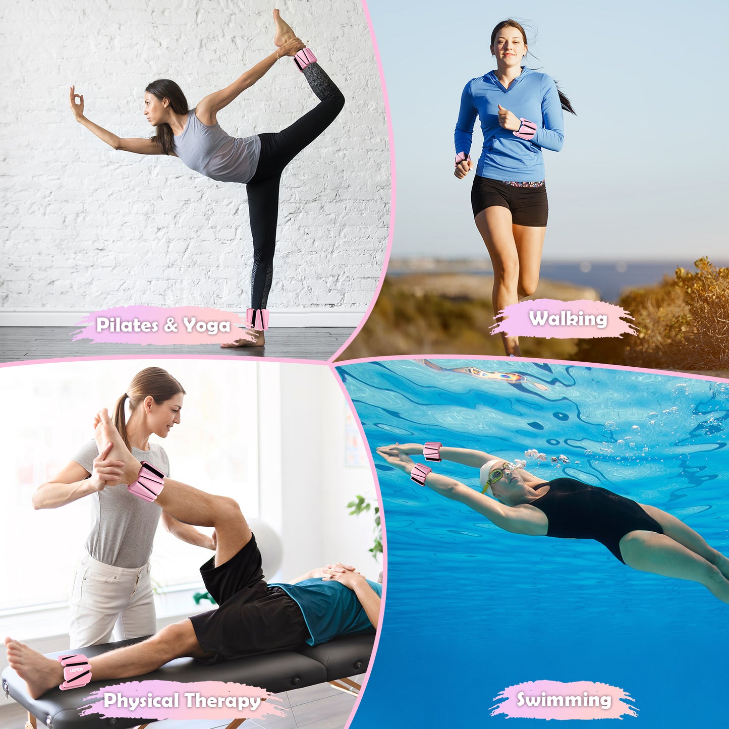 UOPON Wrist Ankle Weights for Women, Soft Silicone Wrist Weights Set of 2 for Walking, Pilates, Yoga, Barre & Strength Training, Weighted Bangles with Secure Non-Slip Fit for Arm & Leg Workouts, 2 lb / 4 lb