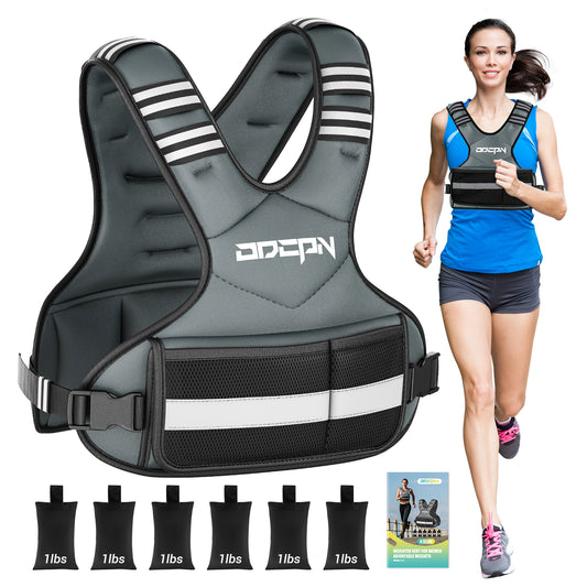ODCPN Weighted Vest Adjustable Weights for Women, 6-12 Lbs Weight Vest for Walking with Plus Size Pocket, Ruck Vest with 6 Ironsand Weights & Reflective Strip for Running, Workouts & Strength Training