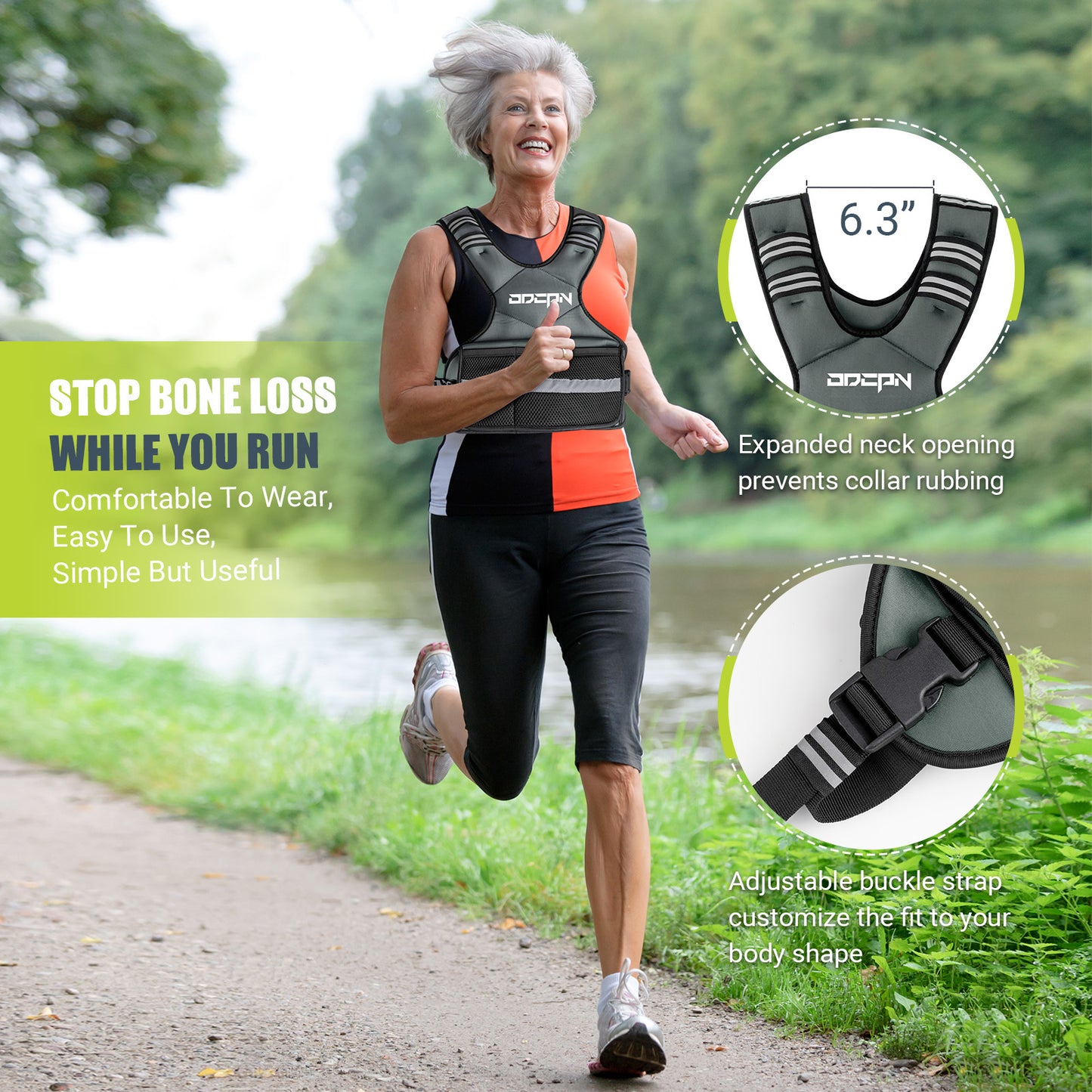ODCPN Weighted Vest Adjustable Weights for Women, 6-12 Lbs Weight Vest for Walking with Plus Size Pocket, Ruck Vest with 6 Ironsand Weights & Reflective Strip for Running, Workouts & Strength Training