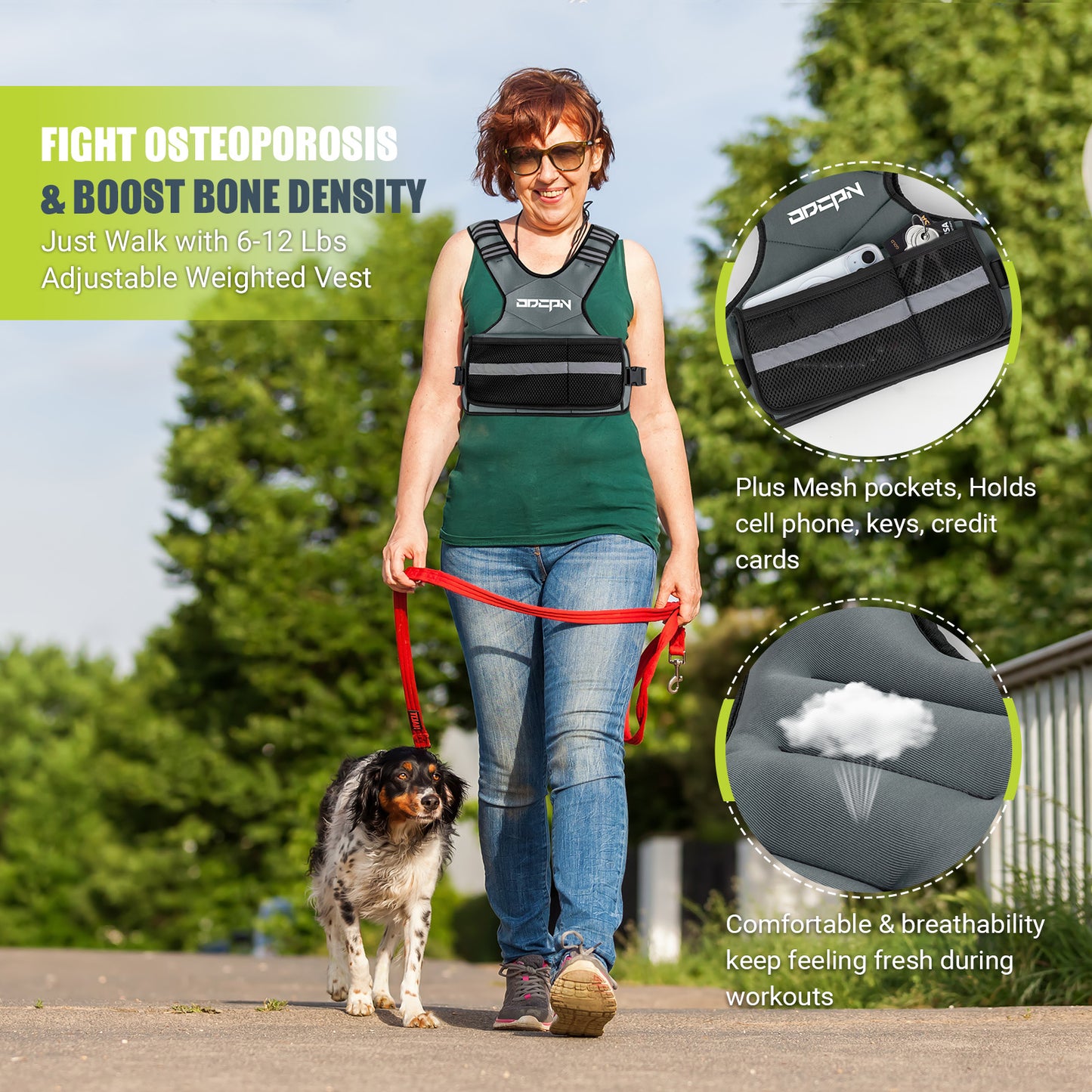 ODCPN Weighted Vest Adjustable Weights for Women, 6-12 Lbs Weight Vest for Walking with Plus Size Pocket, Ruck Vest with 6 Ironsand Weights & Reflective Strip for Running, Workouts & Strength Training