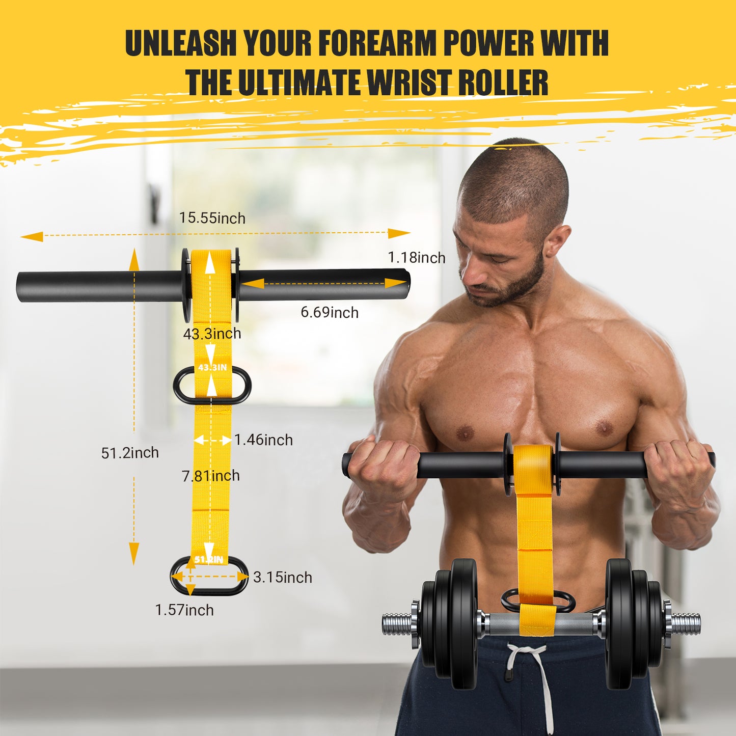 AJKPL Forearm Strengthener and Wrist Roller, 43.3 in Or 51.2 in Ultra-Strong Nylon Webbing Wrist & Forearm Blaster with Quick Locking Mechanism, Durable Anti-Slip Grip Handles for Forearm Strength Training