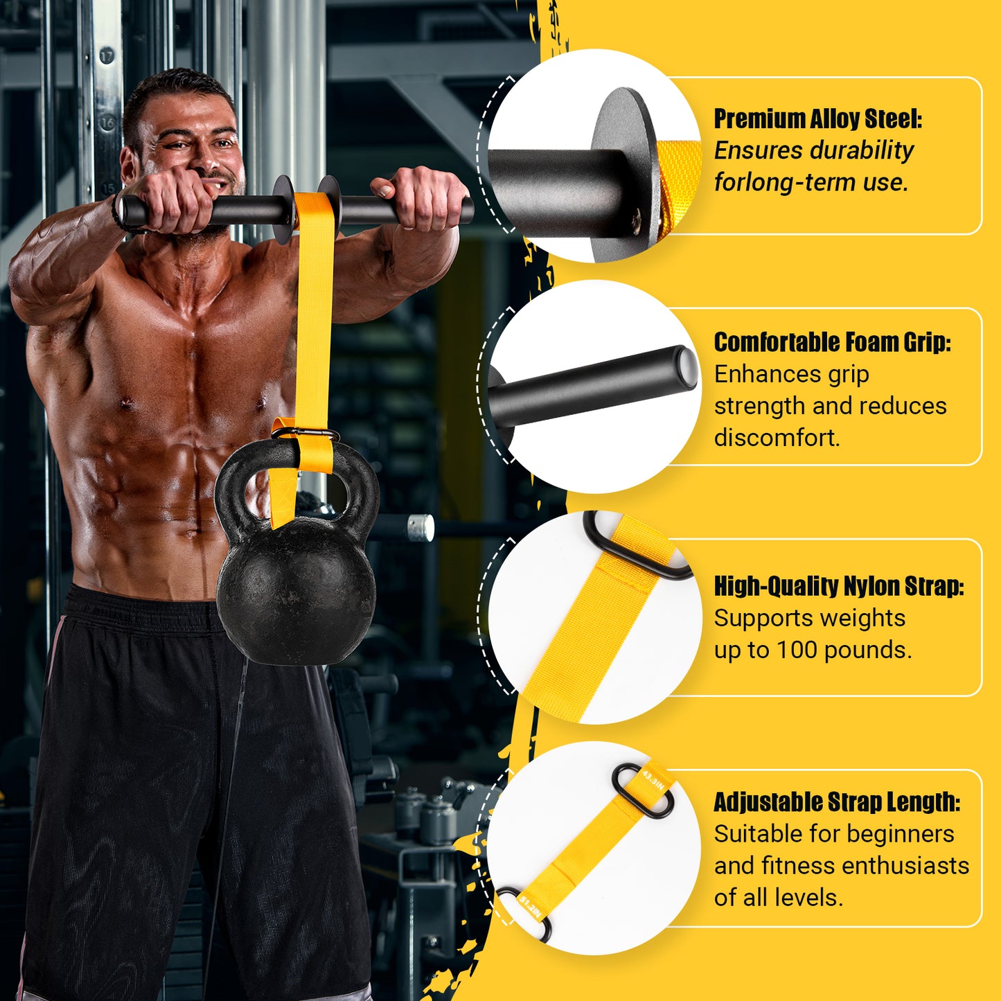 AJKPL Forearm Strengthener and Wrist Roller, 43.3 in Or 51.2 in Ultra-Strong Nylon Webbing Wrist & Forearm Blaster with Quick Locking Mechanism, Durable Anti-Slip Grip Handles for Forearm Strength Training