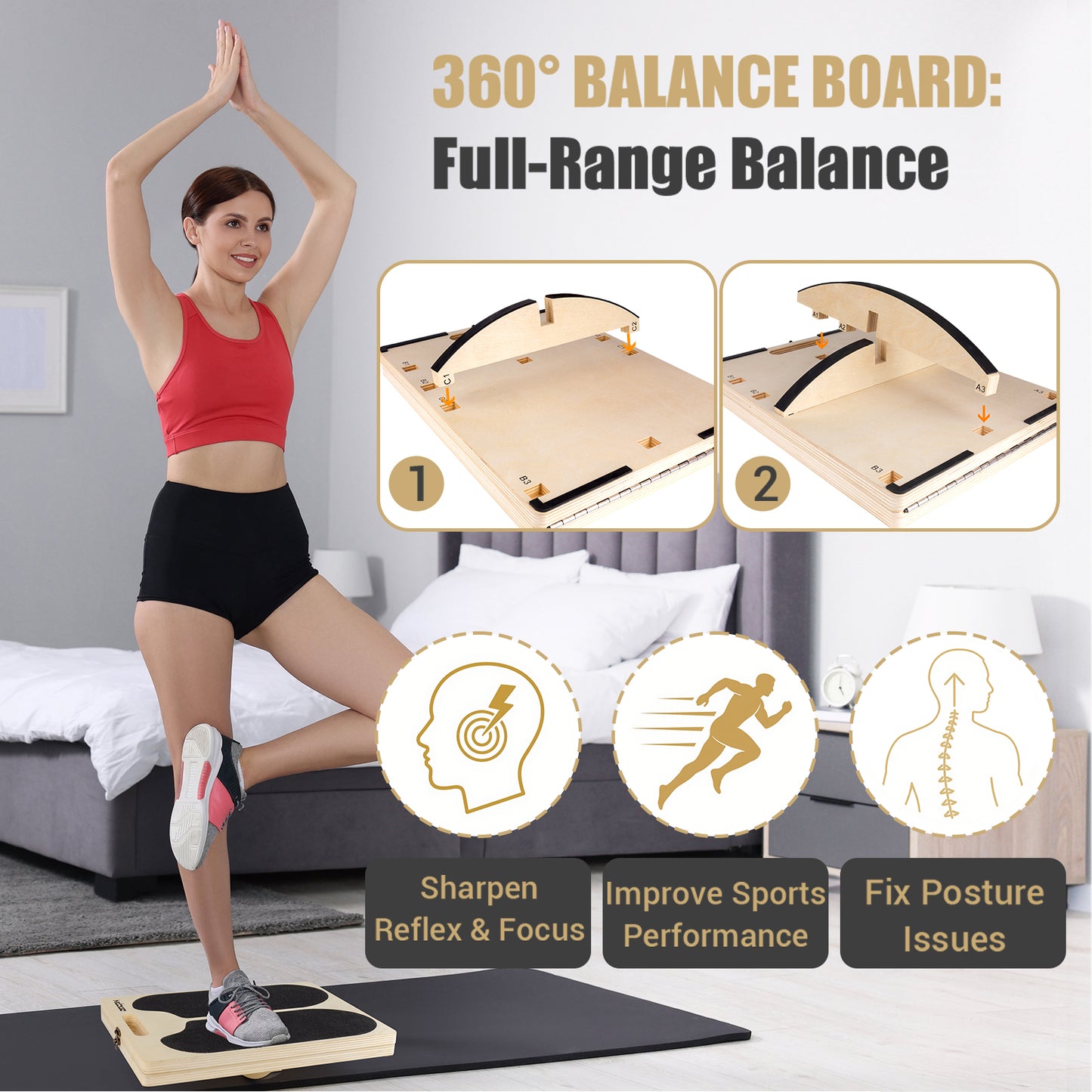 ODCPN 3-in-1 Slant Board & 180°/360° Balance Board, Portable 6 Angle Adjustable Calf Stretcher with Training Poster, Anti-Slip 300LBS Wobble Board for Physical Therapy, Standing Desk & Core Strength