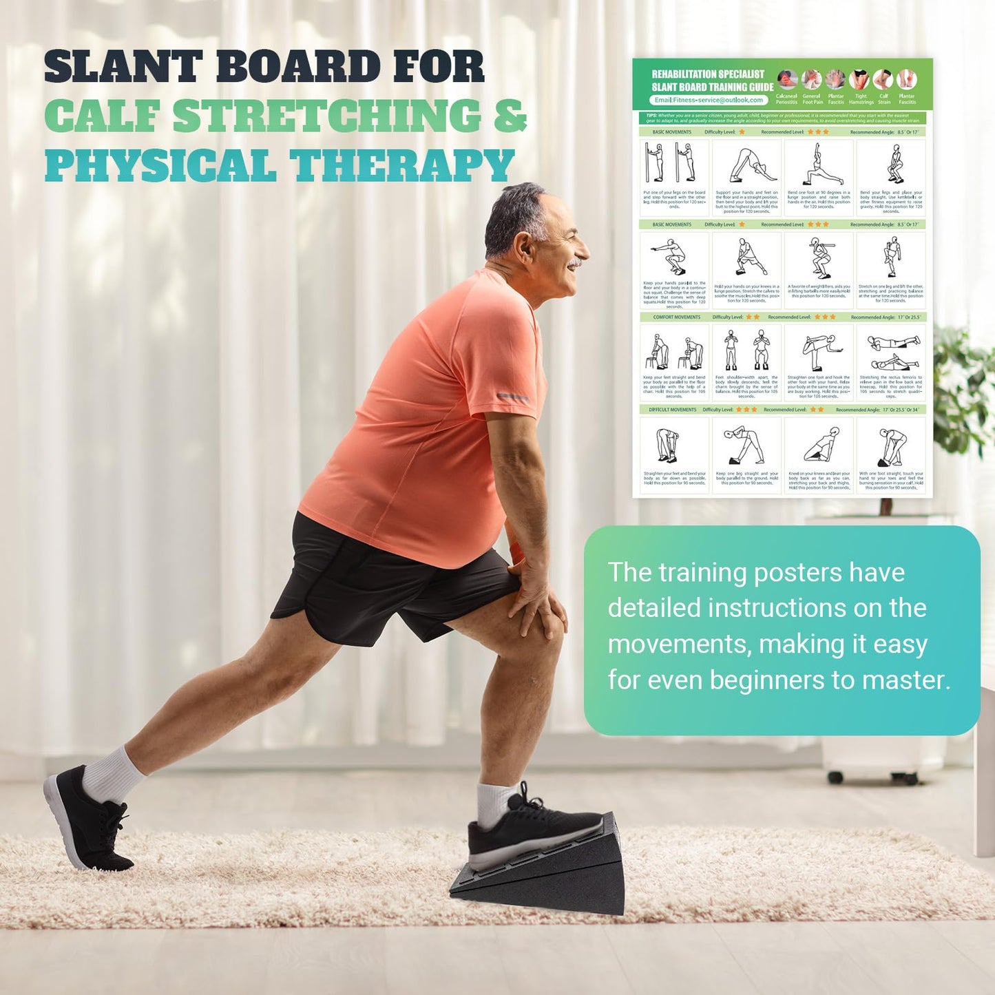 NOONCRAZY Slant Board for Calf Stretching, 5 Adjustable Angles Incline Board for Squat Wedge, 480 lbs Weight Capacity Calf Stretch Yoga Foam Wedge for Exercise, Squat, Ankle Mobility & Physical Therapy