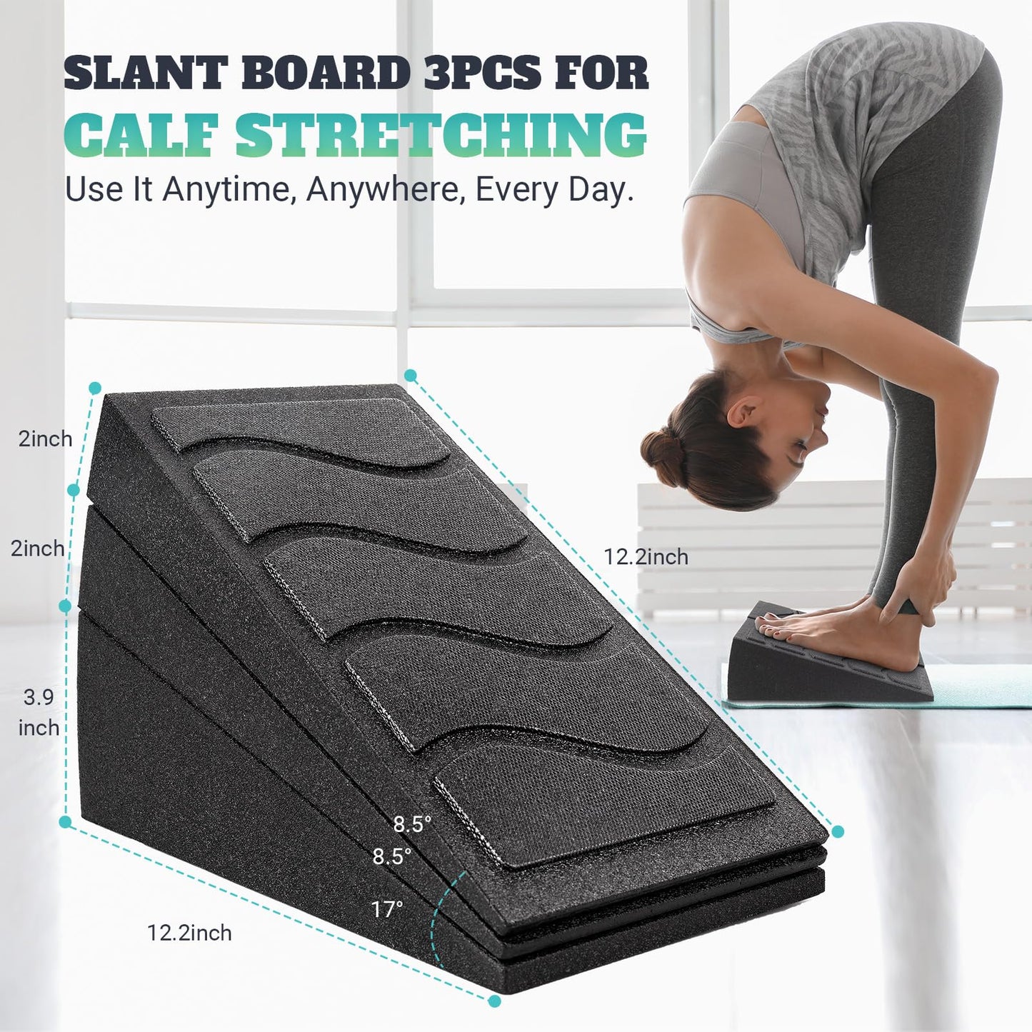 NOONCRAZY Slant Board for Calf Stretching, 5 Adjustable Angles Incline Board for Squat Wedge, 480 lbs Weight Capacity Calf Stretch Yoga Foam Wedge for Exercise, Squat, Ankle Mobility & Physical Therapy