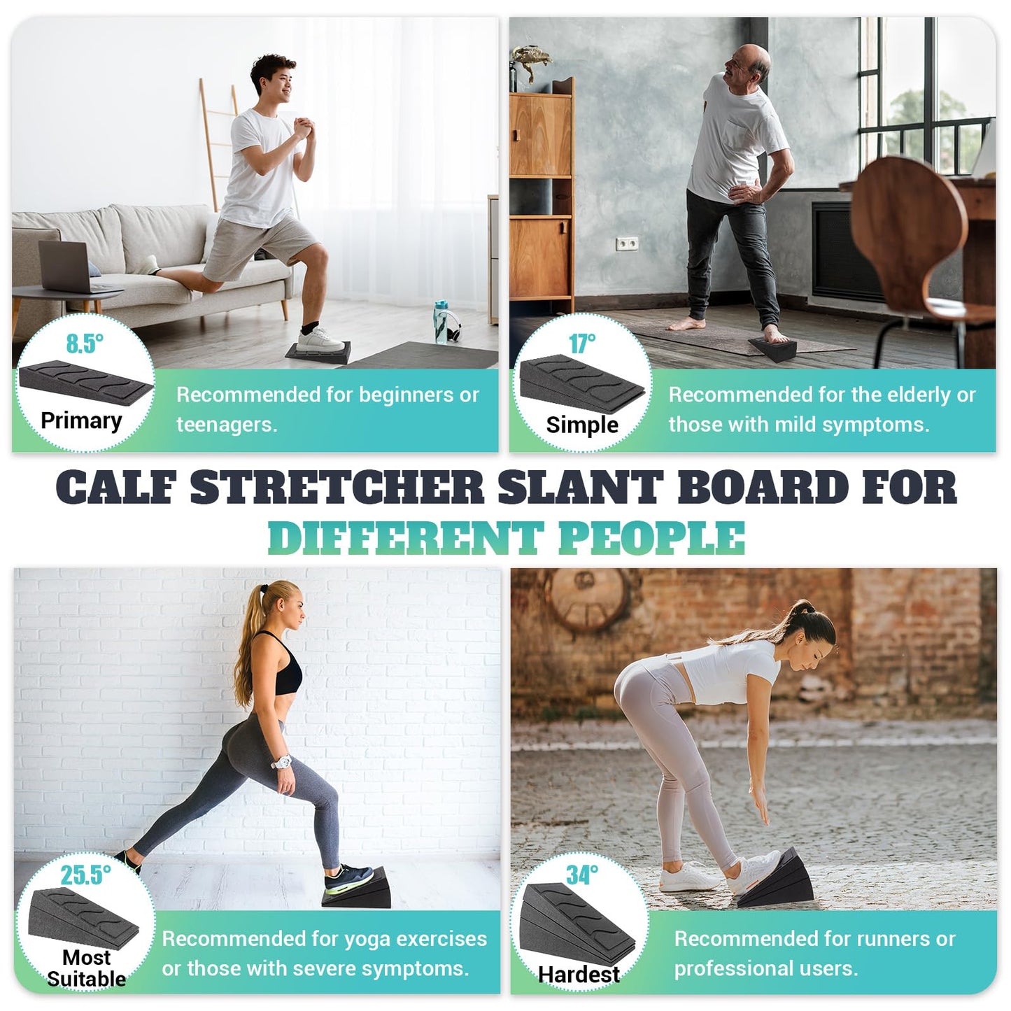 NOONCRAZY Slant Board for Calf Stretching, 5 Adjustable Angles Incline Board for Squat Wedge, 480 lbs Weight Capacity Calf Stretch Yoga Foam Wedge for Exercise, Squat, Ankle Mobility & Physical Therapy
