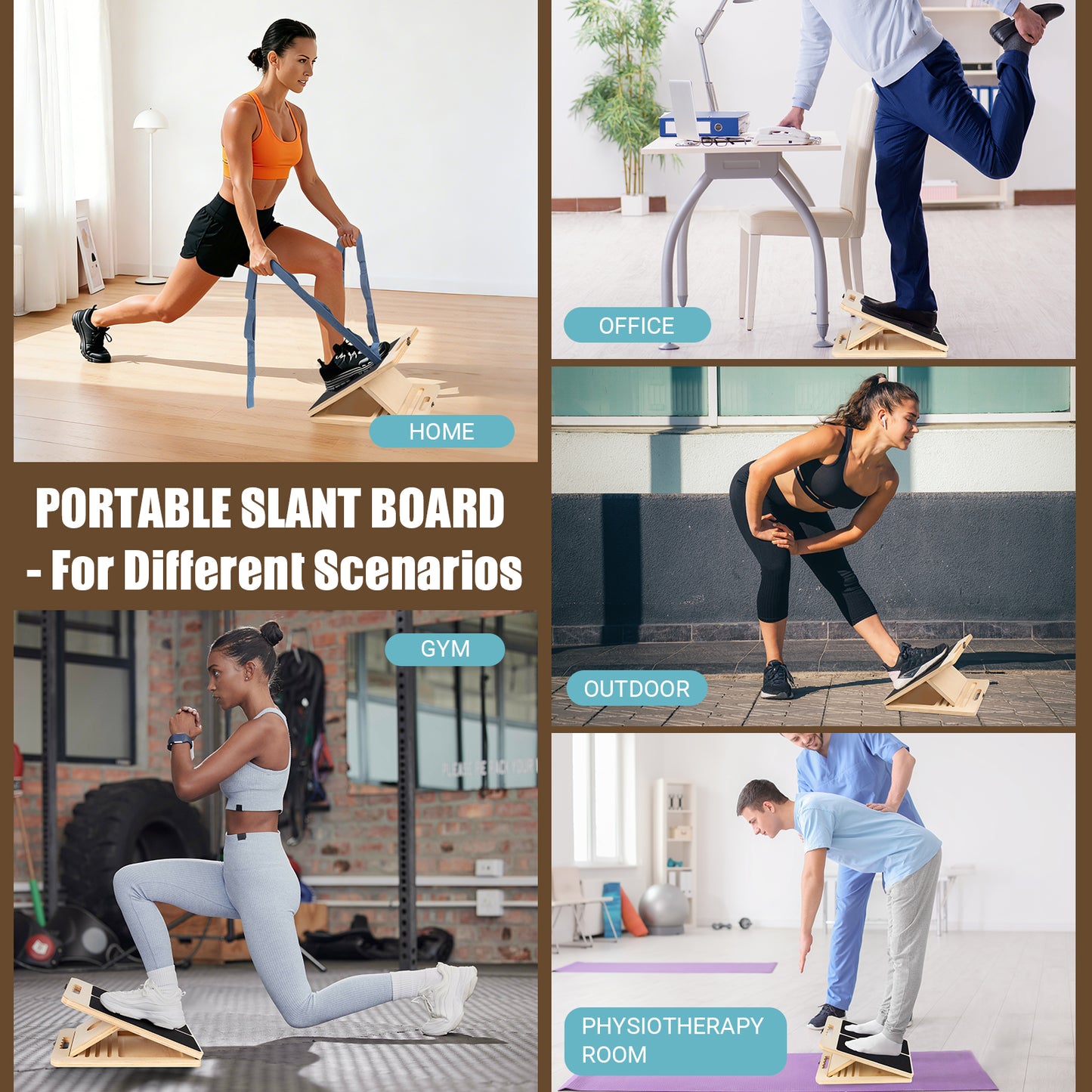 Paleclouds-Slant Board for Calf Stretching, Adjustable Wooden Calf Stretch Board with Stretch Strap & Training Poster, 300 Lbs Weight Capacity Velour Board for Calf Ankle Achilles Physical Therapy Leg Exercisers