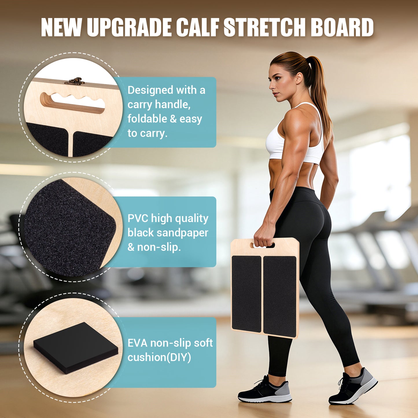 Paleclouds-Slant Board for Calf Stretching, Adjustable Wooden Calf Stretch Board with Stretch Strap & Training Poster, 300 Lbs Weight Capacity Velour Board for Calf Ankle Achilles Physical Therapy Leg Exercisers