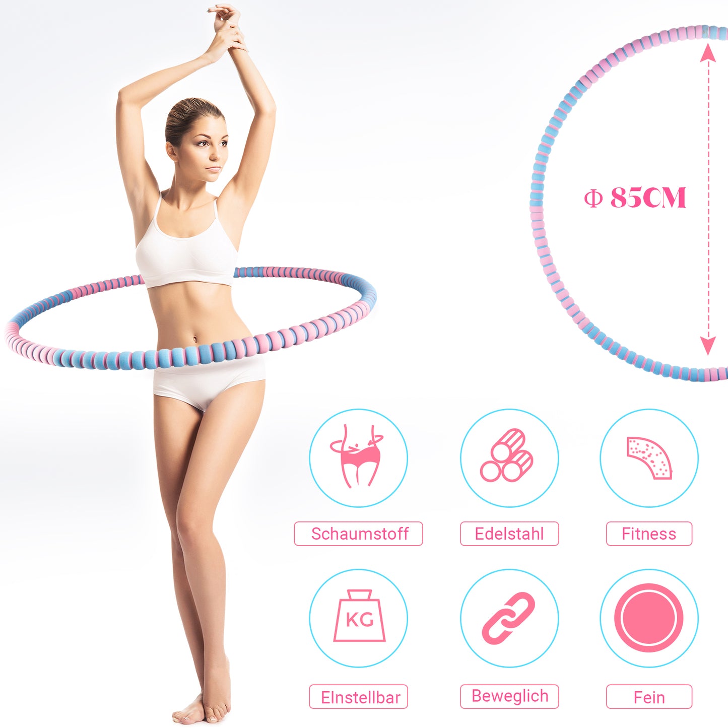 COFOF Hula Hoop Reifen Erwachsene, Abnehmbarer Hula Hoop Reifen mit Stabiler Edelstahlkern, Premium Schaumstoff, Gymnastikreifen für Fitness/Weight Loss/Massage