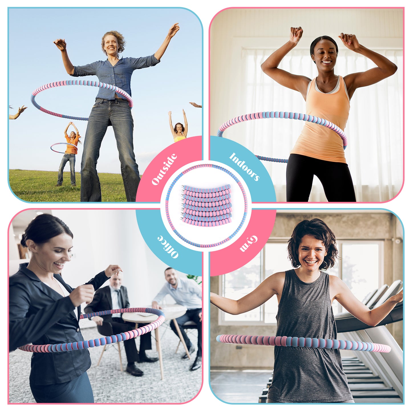 COFOF Hula Hoop Reifen Erwachsene, Abnehmbarer Hula Hoop Reifen mit Stabiler Edelstahlkern, Premium Schaumstoff, Gymnastikreifen für Fitness/Weight Loss/Massage